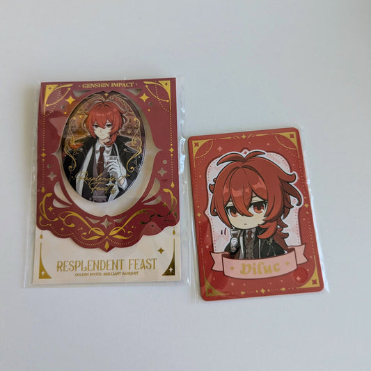 Genshin Impact Diluc Badge + Card Set of 2
